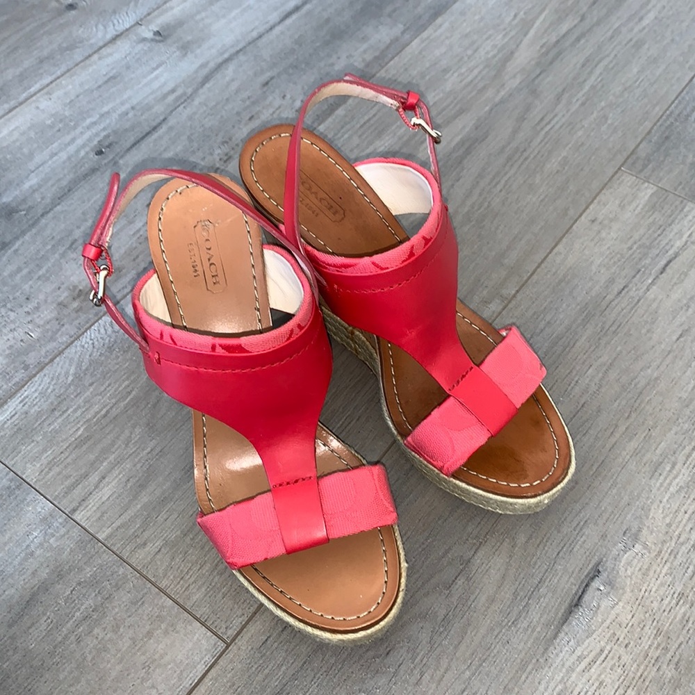 Coach Leather Wedge Sandal Red/Pink Size 8 - Picture 1 of 10